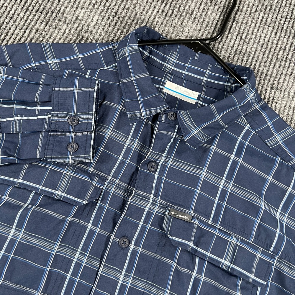 Columbia Shirt Mens Large Blue Plaid Long Sleeve‎ Button Up Fishing Hiking Camp